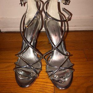 Silver Strappy Open Toe Dress Heels